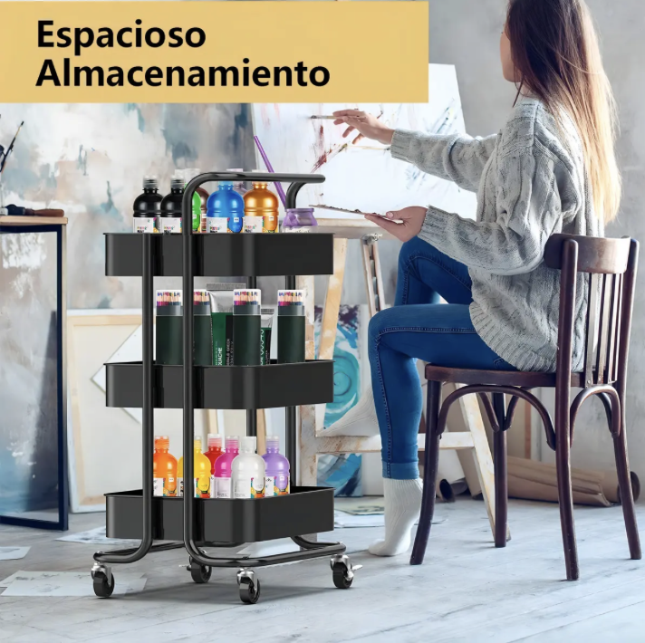 Carro Organizador Multiuso 3 Nivele Color Negro-5