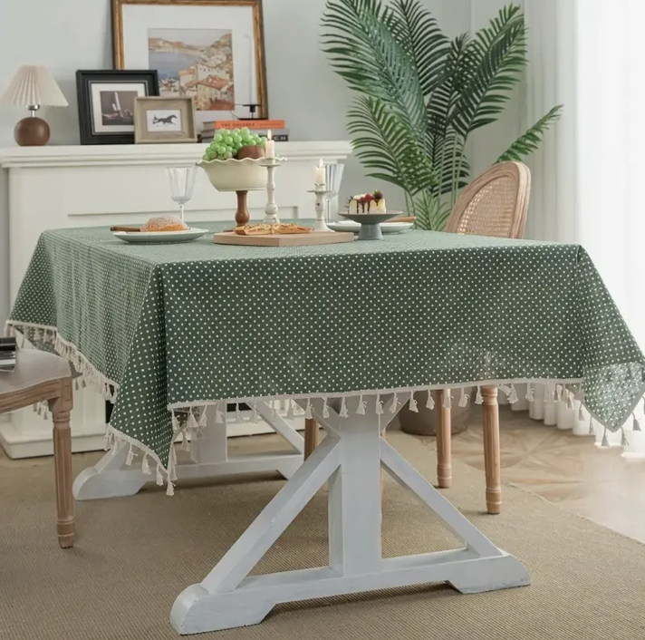 Mantel Rectangular Algod n Verde con L neas-3