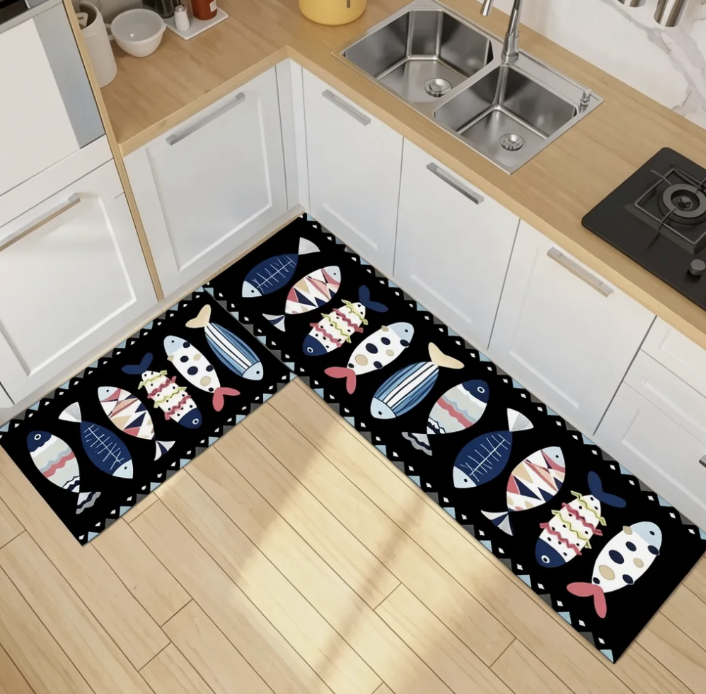 Pack 2 Alfombras para cocina antideslizante peces-0
