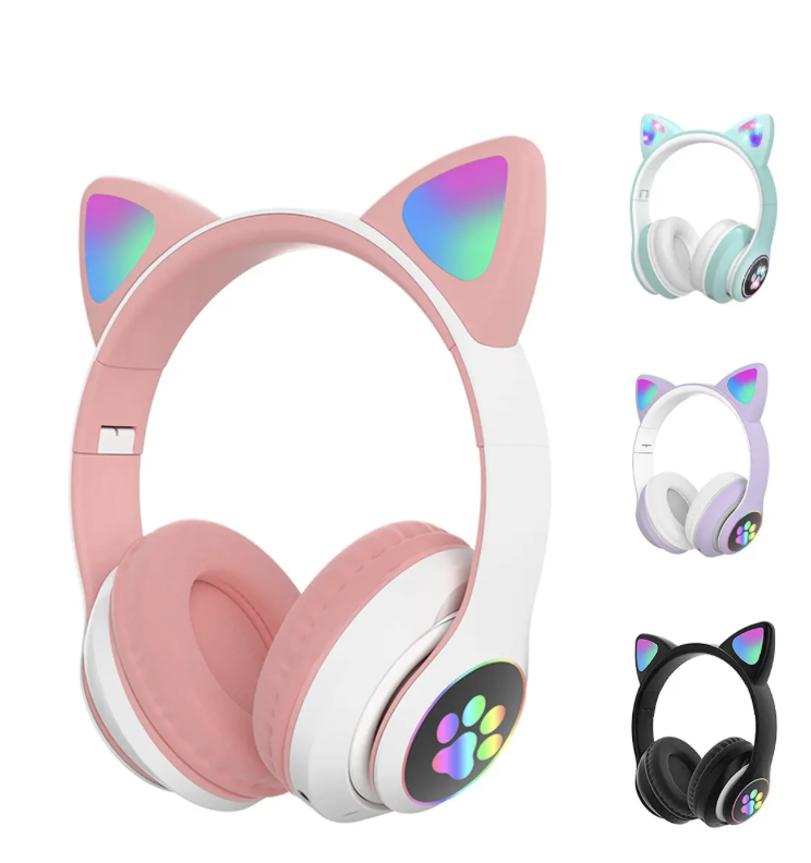 Audifonos gamer inalambricos rosado con luz led-2