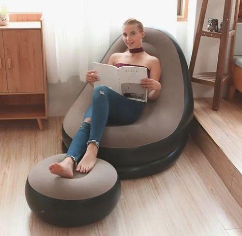 Sofá Tumbona Silla Inflable Reposa Pies Puff X L + Inflador-1