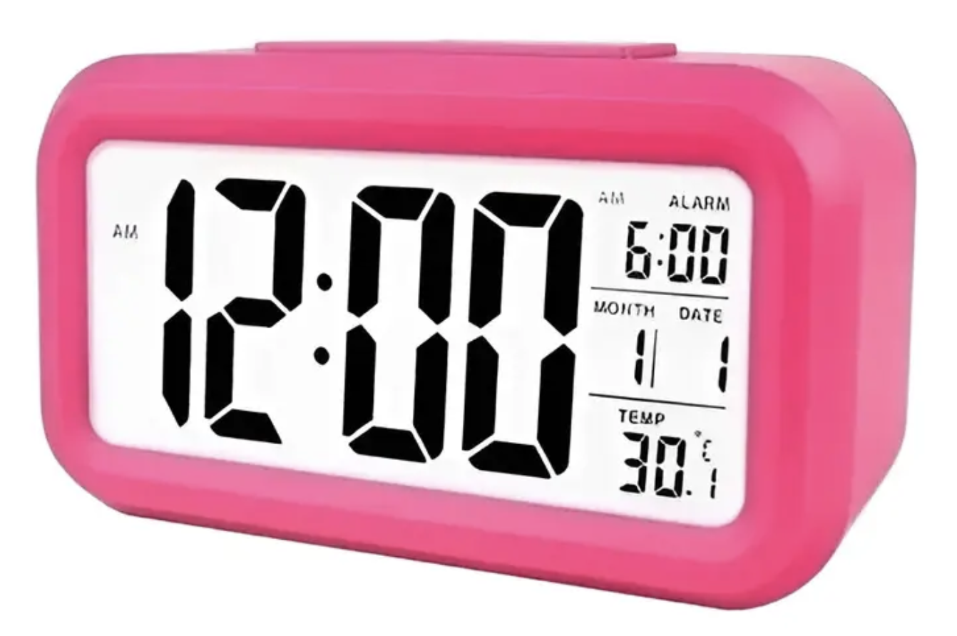 Reloj despertador digital luz Lcd rosado-0