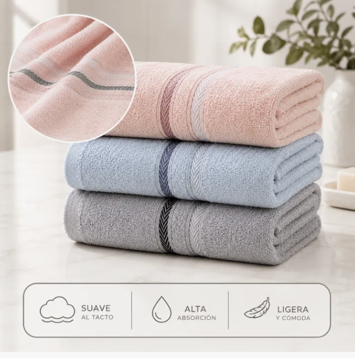Pack 6 toallas de mano algodon 35x75cm-3