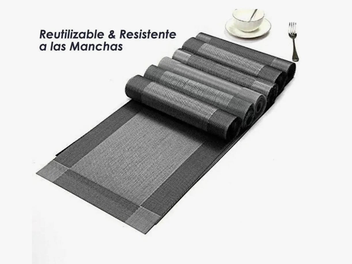Set 6 Individuales Impermeable De Mesa Rectangular Dise os gris-2