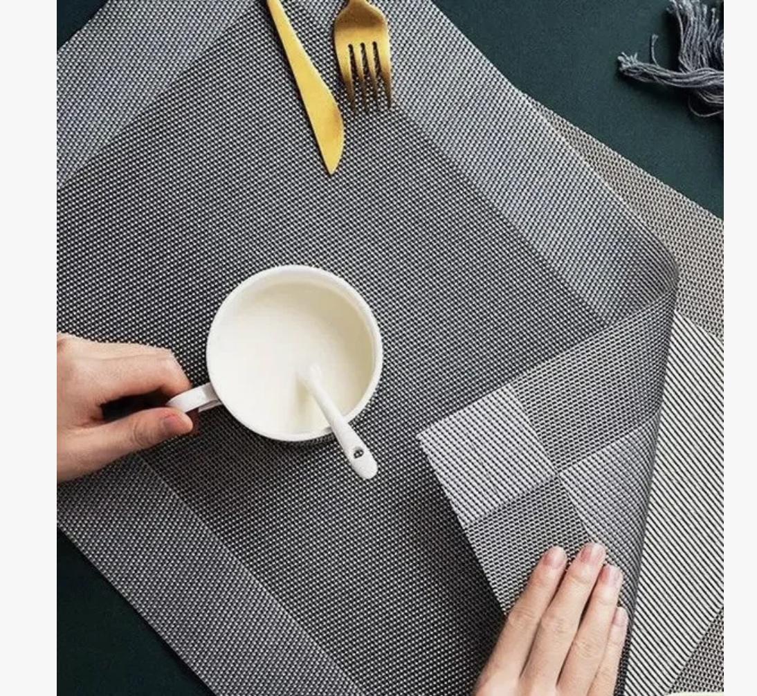 Set 6 Individuales Impermeable De Mesa Rectangular Dise os gris-4