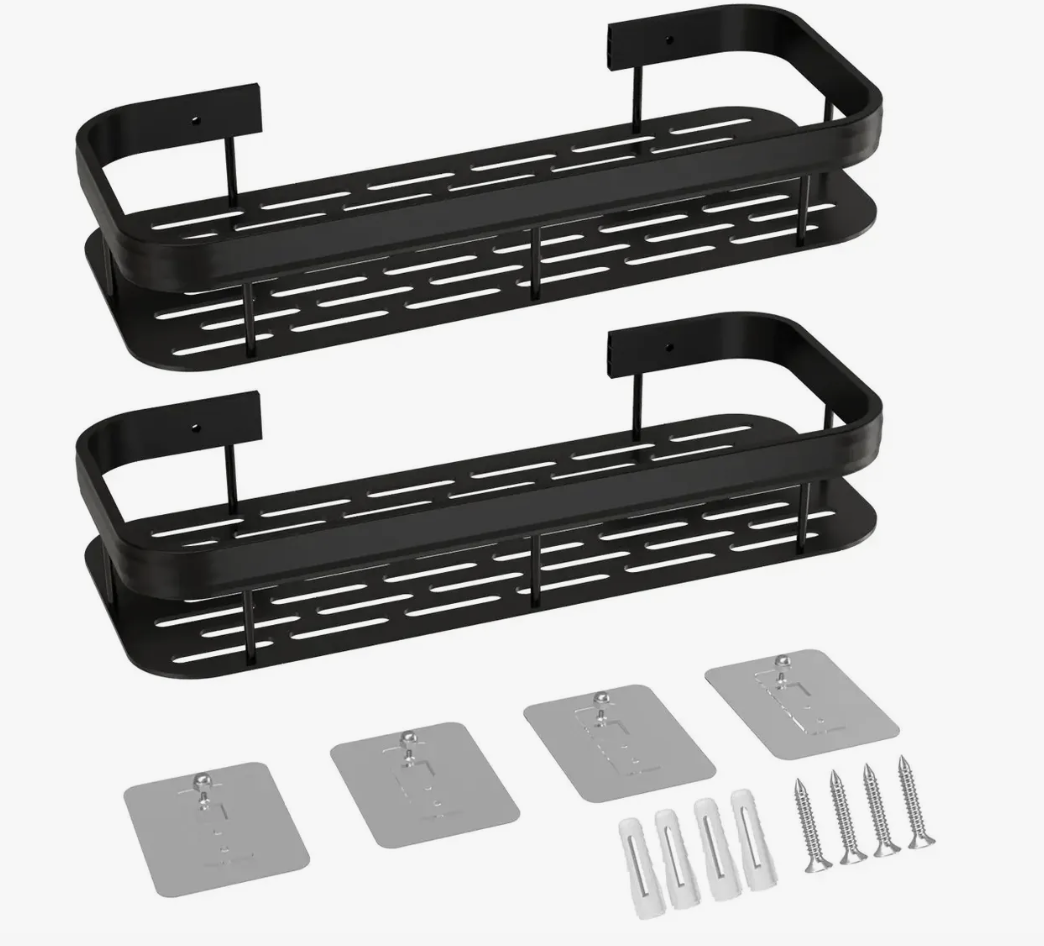 Organizador de ducha set X2 repisa ba o adhesivo negro-1