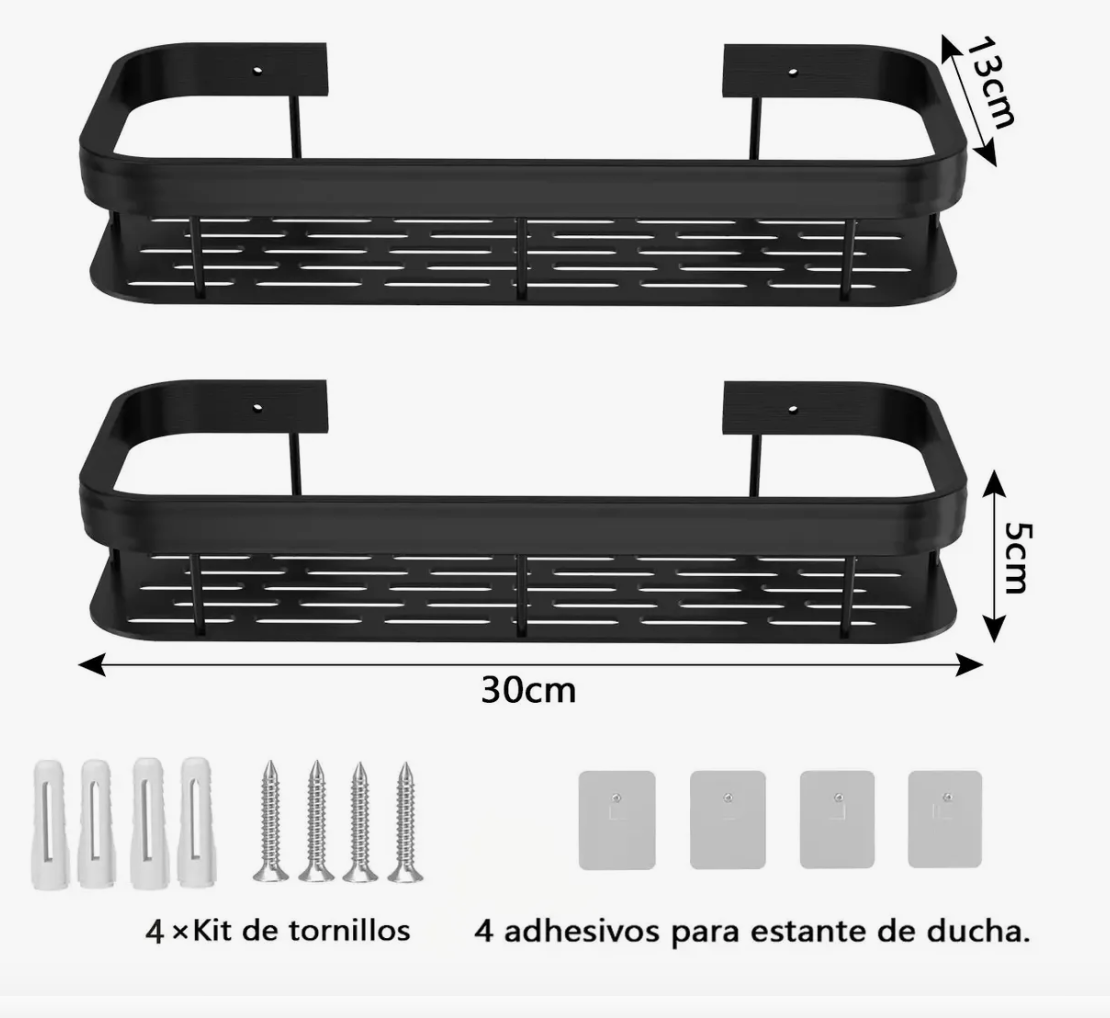 Organizador de ducha set X2 repisa ba o adhesivo negro-2