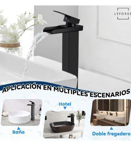 Llave Monomando Lavamanos Alta Ba o Cascada Acero-2