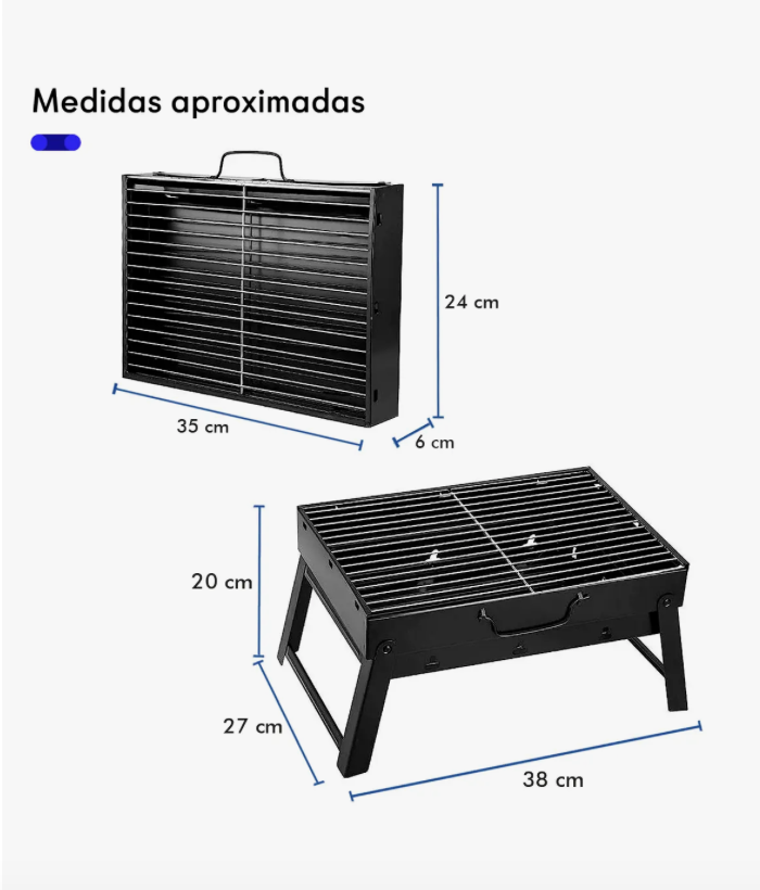 Parrillera portatil plegable 44x30cm color negra-3