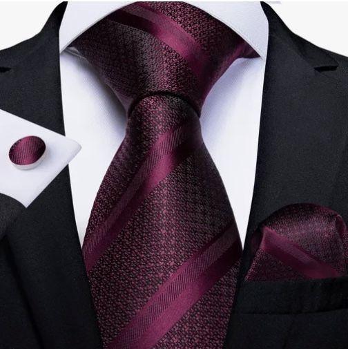 Corbatas Seda Hombres, Paño Y Colleras Vino Tinto-0