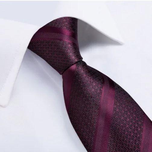 Corbatas Seda Hombres, Paño Y Colleras Vino Tinto-2