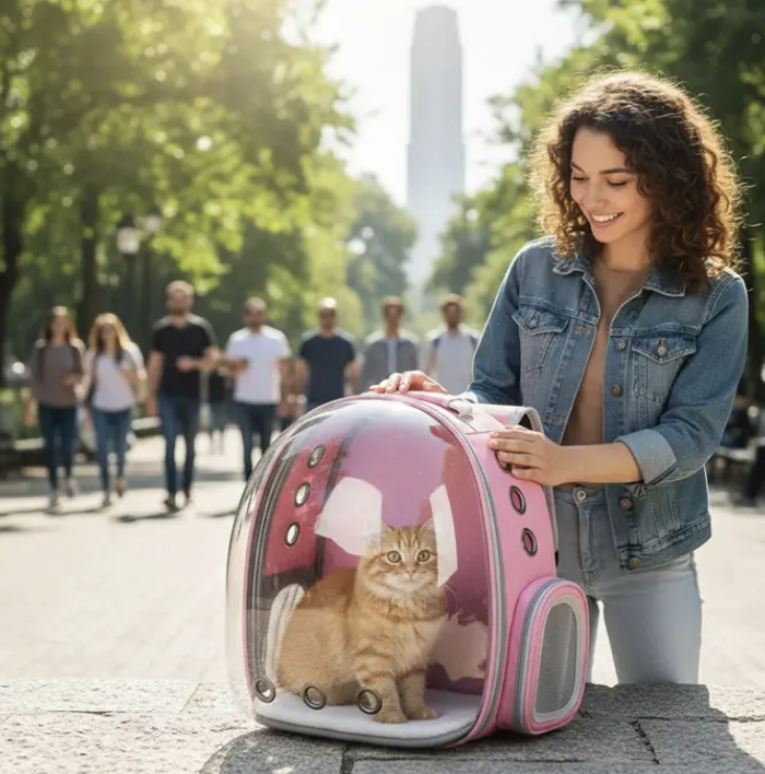 Bolso transportadora de mascotas rosado-2