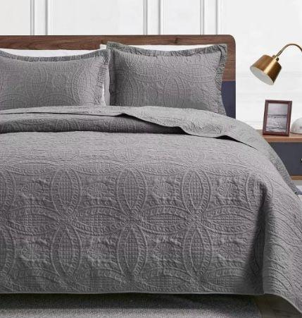 Cubrecama Gris Reversible King 2 Funda Almohada-2