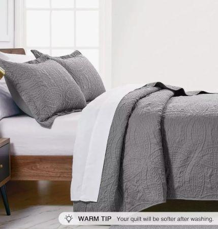 Cubrecama Gris Reversible King 2 Funda Almohada-3