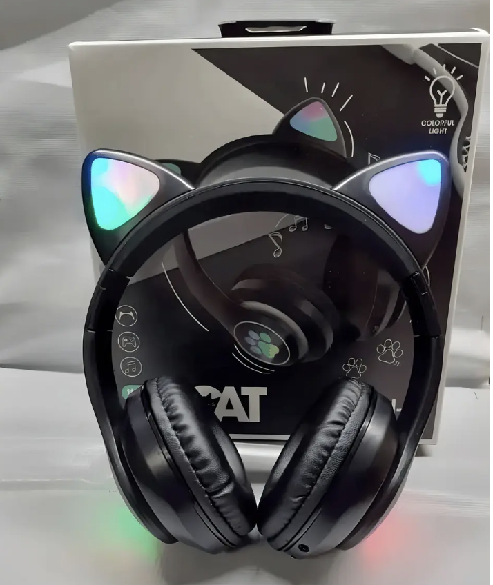 Audifonos gamer inalambricos negro con luz led-1
