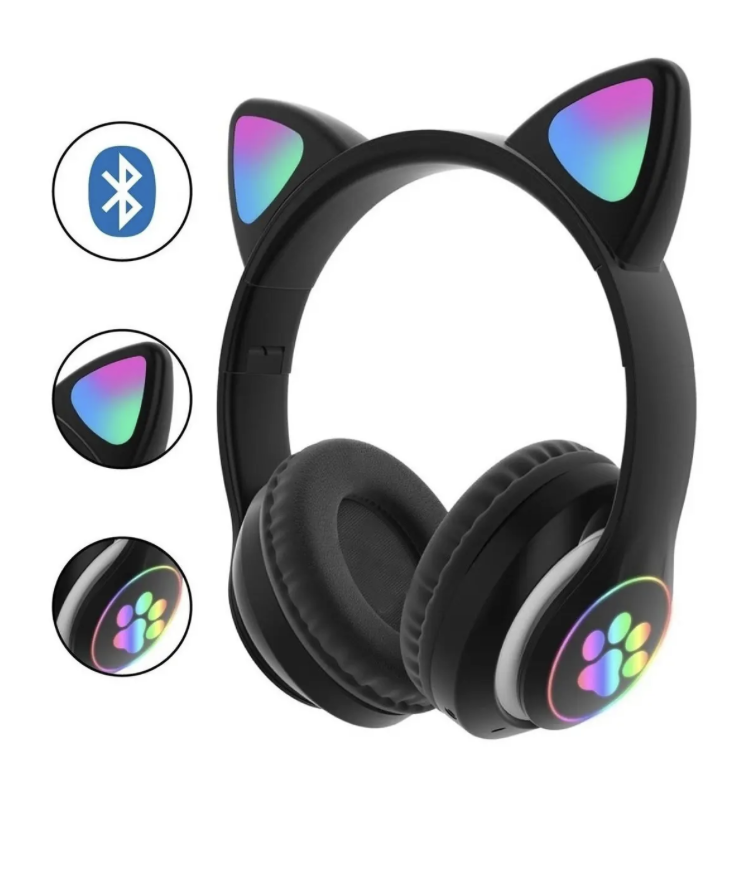 Audifonos gamer inalambricos negro con luz led-2