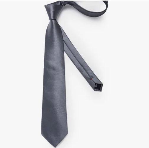Corbatas Seda Hombres, Paño Y Colleras Gris Oscuro-2