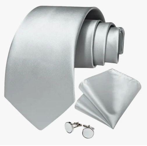 Corbatas Seda Hombres, Paño Y Colleras Gris-1