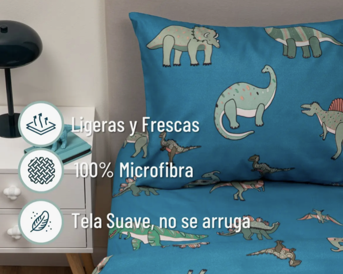 Sabanas 1 5 Plaza estampada dinosaurio Funda Almohada-4