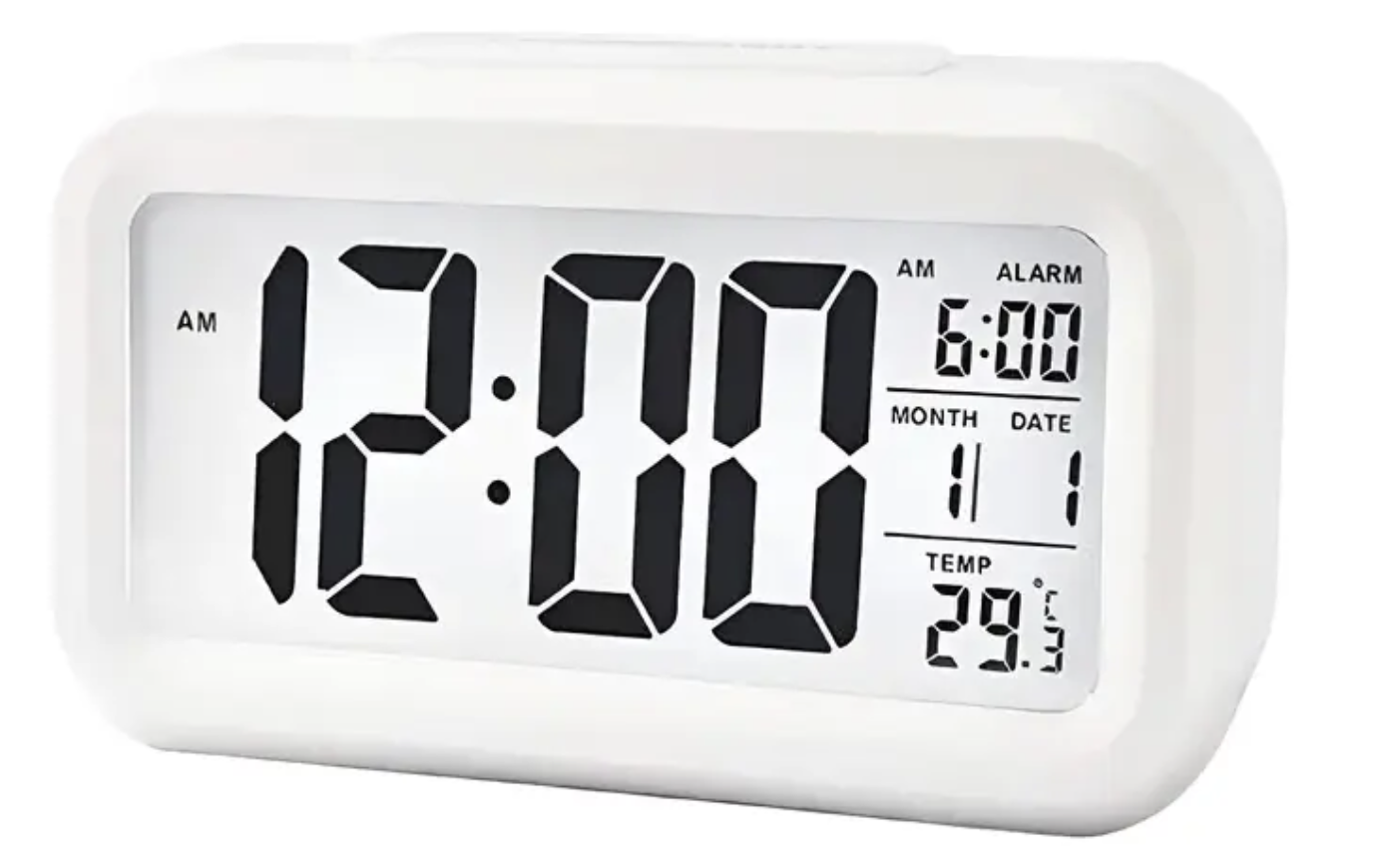 Reloj despertador digital luz Lcd blanco-0