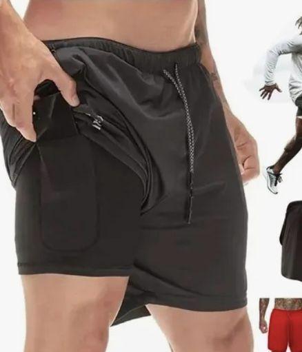 Pantalones Short Gimnasio 2 en 1 Negros Militar-2