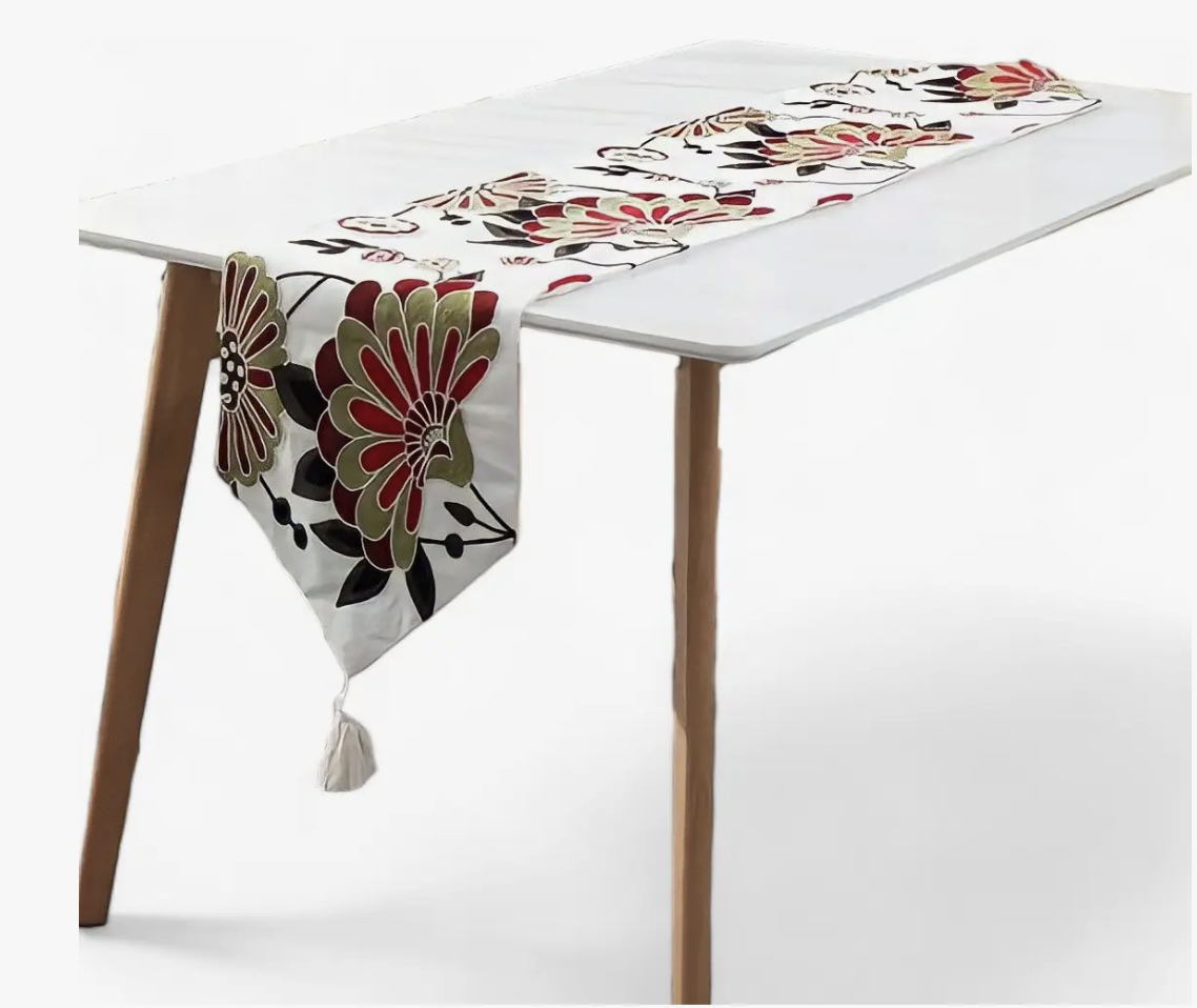 Camino De Mesa Bordado Medida 32x180cm Poliester bordado flor rojo-0