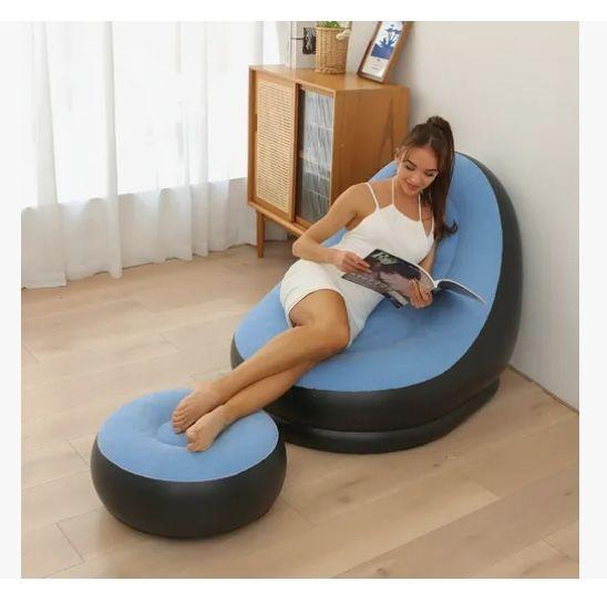 Sofá Tumbona Silla Inflable Reposa Pies Puff X L + Inflador Celeste-1
