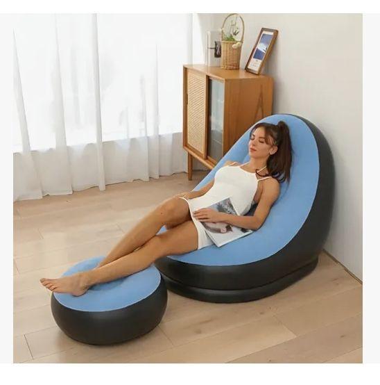 Sofá Tumbona Silla Inflable Reposa Pies Puff X L + Inflador Celeste-2