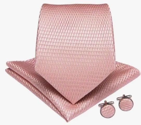 Corbatas Seda Hombres, Paño Y Colleras Palo Rosa-6