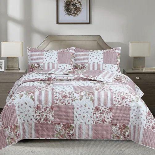 Quilt Andes Estampado Patchwork Rosado 2 Plazas-0