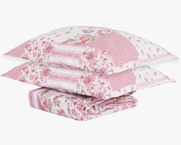 Quilt Andes Estampado Patchwork Rosado 2 Plazas-2