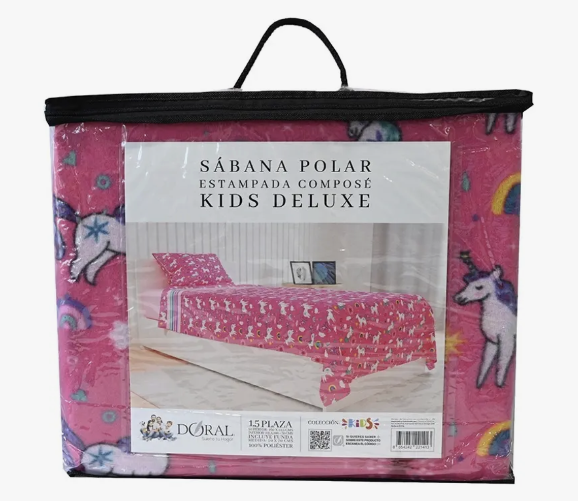 Sabana de polar estampadas 1,5 plazas rosada-1