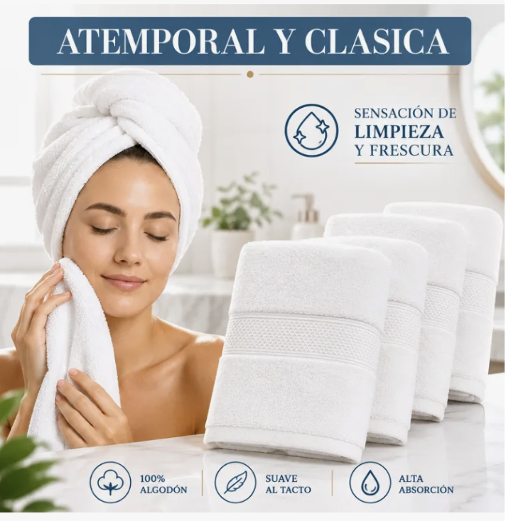 Pack 4 toallas de mano algodon 35x75cm color blanco-1