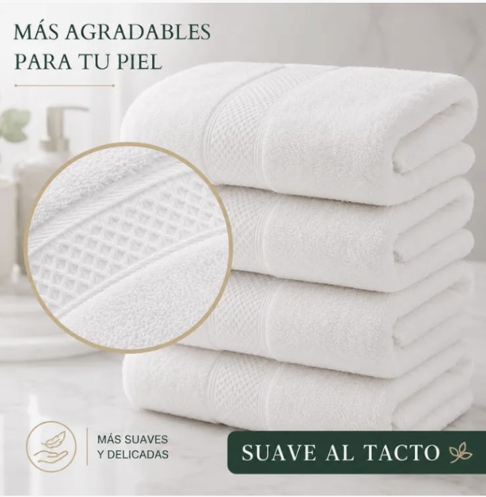 Pack 4 toallas de mano algodon 35x75cm color blanco-2