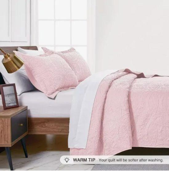 Cubrecama Quilt Reversible King Rosado-2