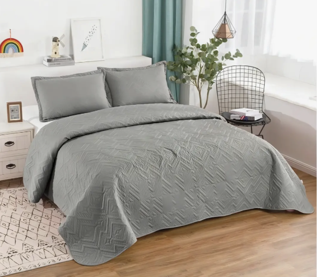 Cubrecama Quilt de verano 2 Plazas Lisos Color gris-0
