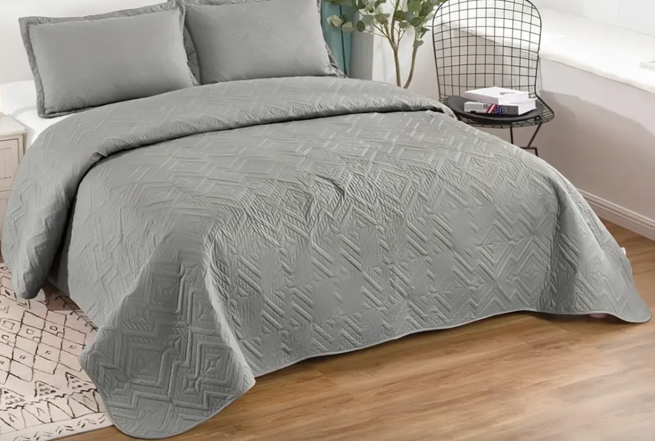 Cubrecama Quilt de verano 2 Plazas Lisos Color gris-1