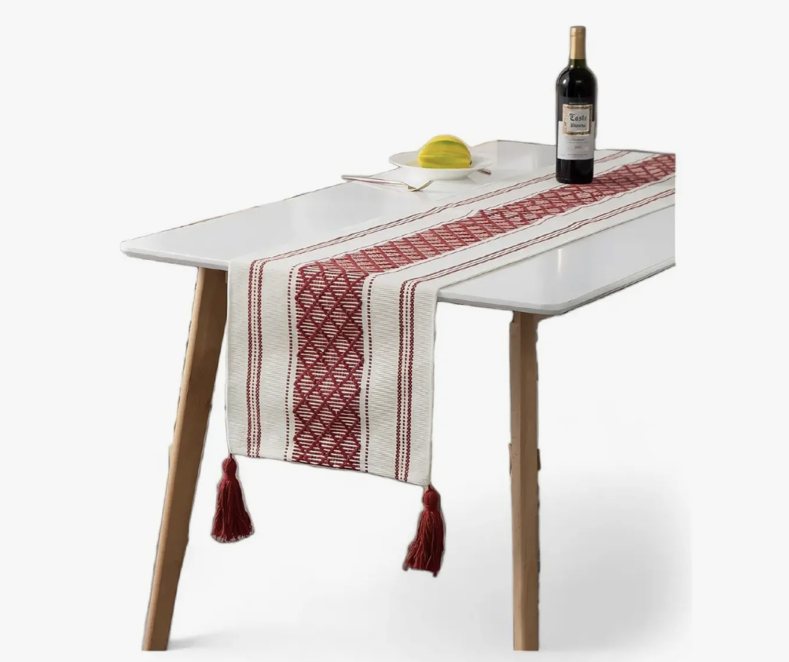 Camino De Mesa lineas burdeos Medida 37x180cm Tejido Bordado Poliester-0