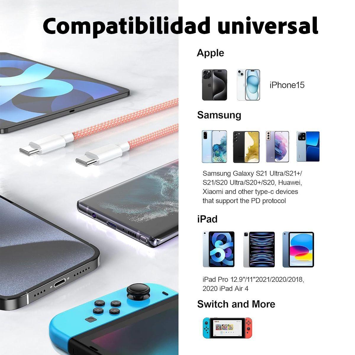 Cable Carga Rapida 60w Usb-c A C Para Macbook, iPad Y Phone-2