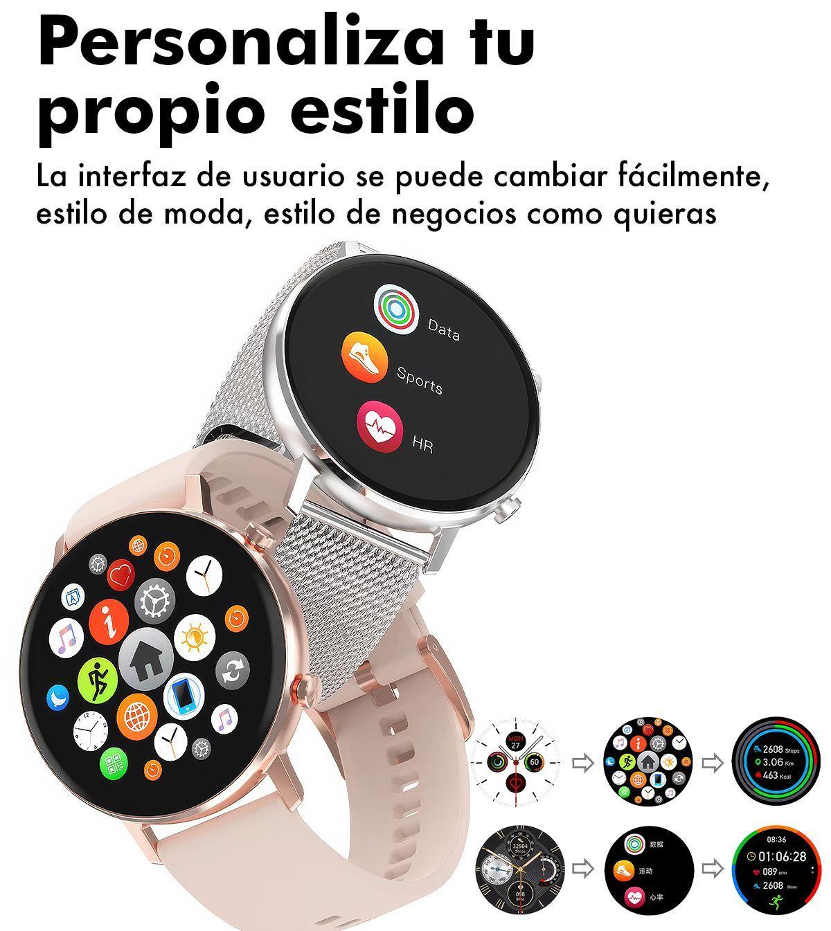 Reloj Inteligente Sweet Pink Gold smartwatch Mujer compatible Android-iOS-5
