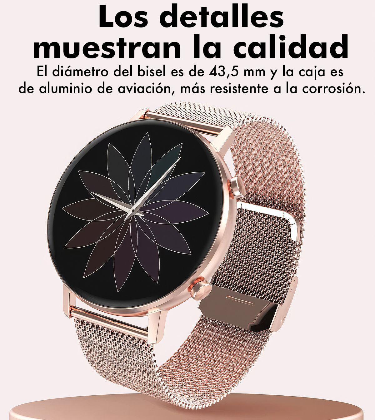 Reloj Inteligente Sweet Pink Gold smartwatch Mujer compatible Android-iOS-6