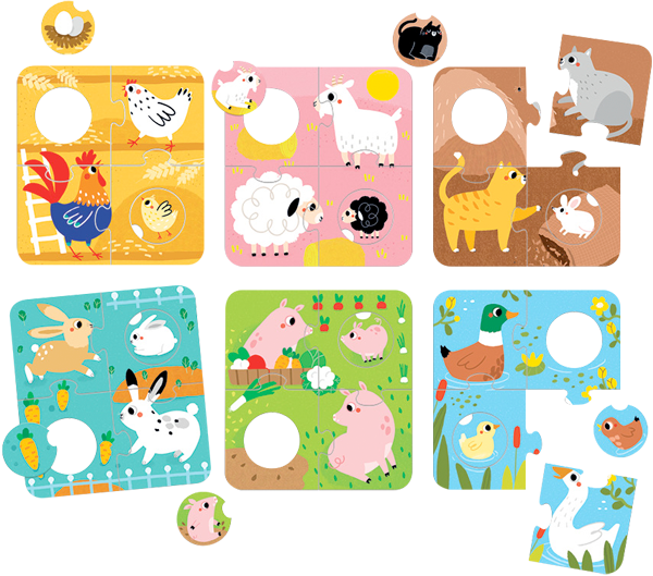 Puzzle Match the Farm Animals (36 piezas, 6 puzzles) 2+-6