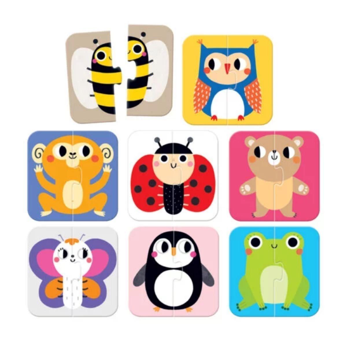 Puzzle Halves Animals (16 piezas, 8 puzzles) 18M+-2