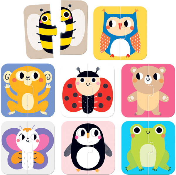 Puzzle Halves Animals (16 piezas, 8 puzzles) 18M+-6