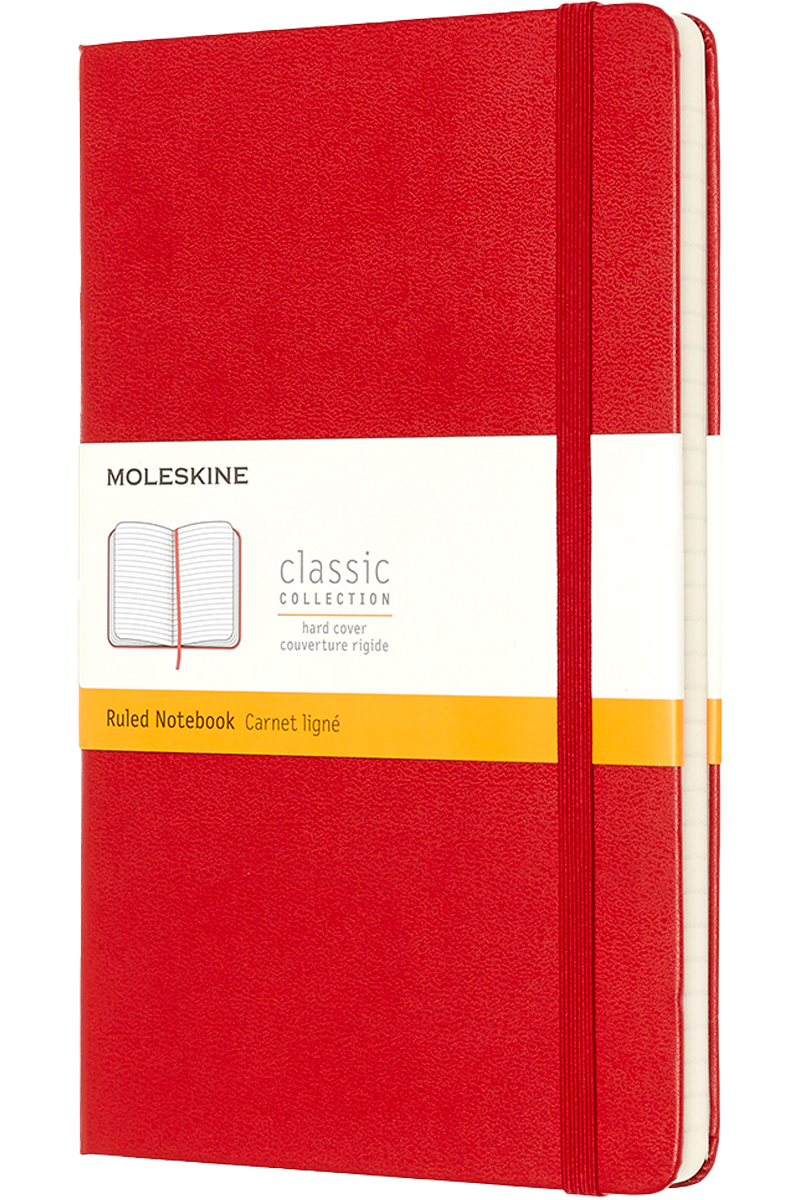 Libreta clásica, tapa dura, grande, roja, rayada-4