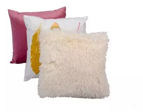 Set 3 Cojines Begônia Rosado Blanco Diseño 45x45 Con Relleno-0