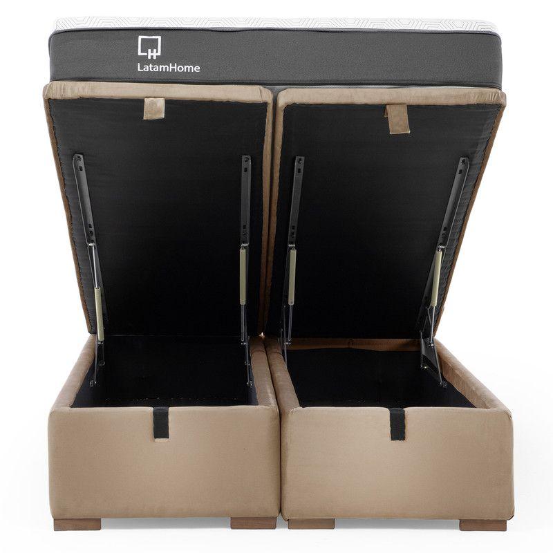 Cama Funcional Boxet 2 Plazas Base Dividida Colchon Resortes New Top Funda Lavable Beige-1