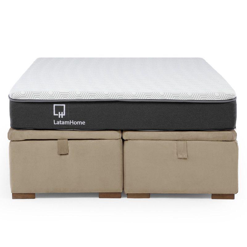 Cama Funcional Boxet 2 Plazas Base Dividida Colchon Resortes New Top Funda Lavable Beige-6