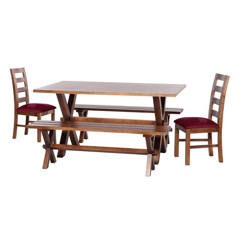 Juego De Comedor Sevilla 2 Sillas Granada + 2 Bancas Tela Velvet Burdeo-0