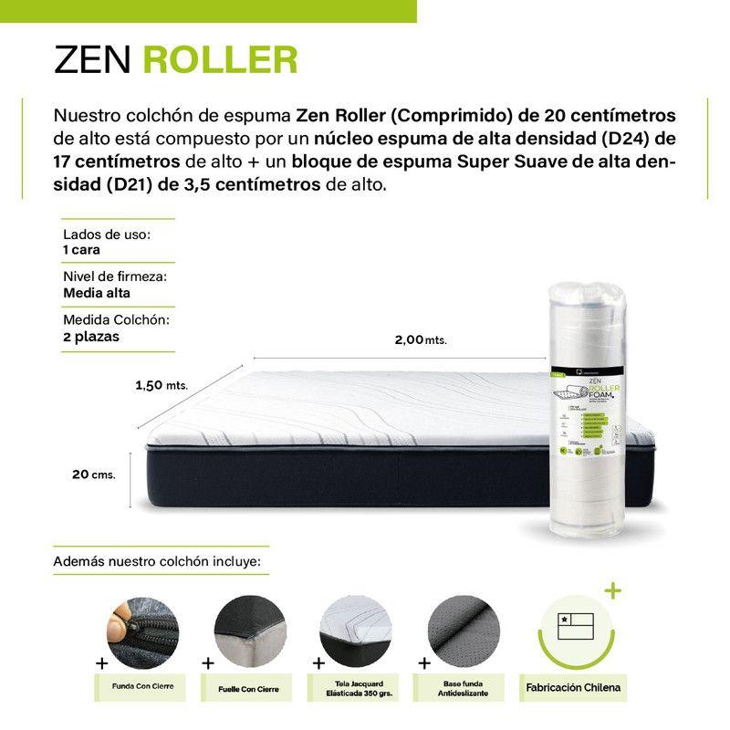Cama Europea Zen Roller Colchon Comprimido 2 Plazas Tela Gris-2